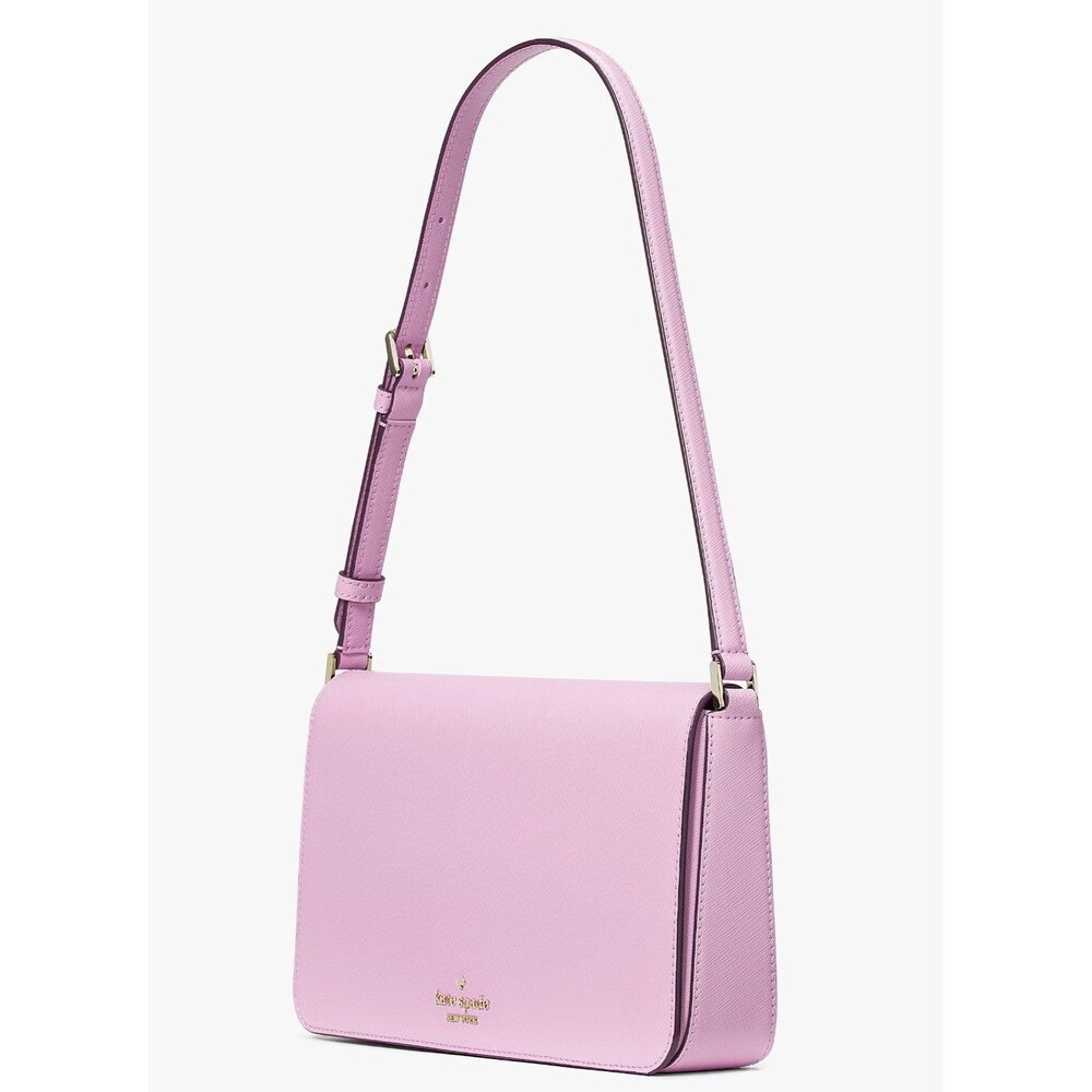 New Kate Spade Staci Flap Shoulder Bag Saffiano Leather Berry Cream